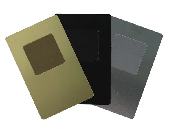 Custom stainless steel NFC business card manufactured by OEM RFID factory with etched logo and embedded smart chip